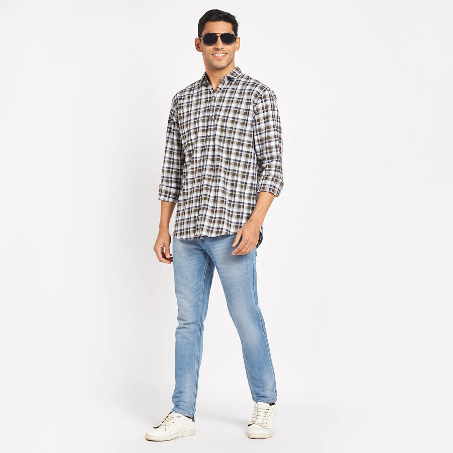 Cotton Checks Casual Shirt, ओलिव, large image number null