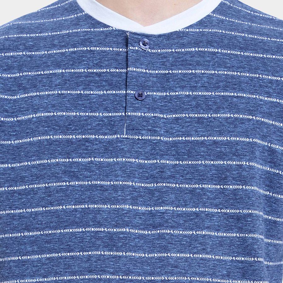Stripes Henley T-Shirt, Navy Blue, large image number null