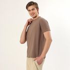 Men's Muted Brown Crew Neck Athleisure T-Shirt, खाकी, small
