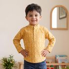 Boys' Yellow Cotton Mandarin Collar Casual Shirt, पीला, small
