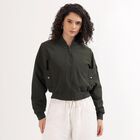 Women's Dark Olive Green Zip Bomber Jacket, Olive, small image number null