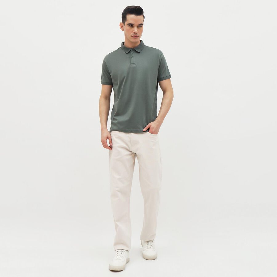 Men's Muted Sage Green Cotton Polo Collar Classic T-Shirt, Light Green, large