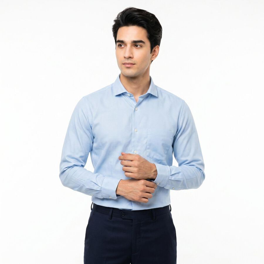 Men's Blue 100% Cotton Regular Fit Formal Shirt, Mid Blue, large