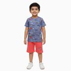 Boys' Blue Cotton Round Neck Printed Baba Suit, Dark Grey, small