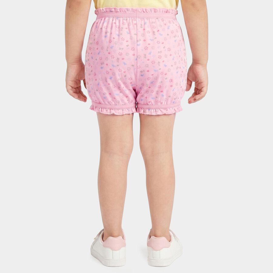 Girls Pink Ruffled Printed Bloomer Shorts, Light Pink, large