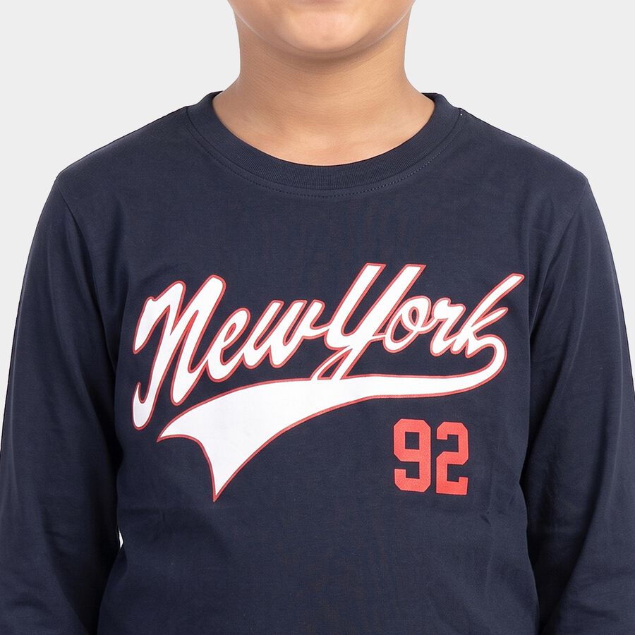 Boys Navy Blue Crew Neck Regular T-Shirt, नेवी ब्लू, large