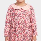 Infants Pink Cotton Peter Pan Neck Regular Dress, Light Pink, small