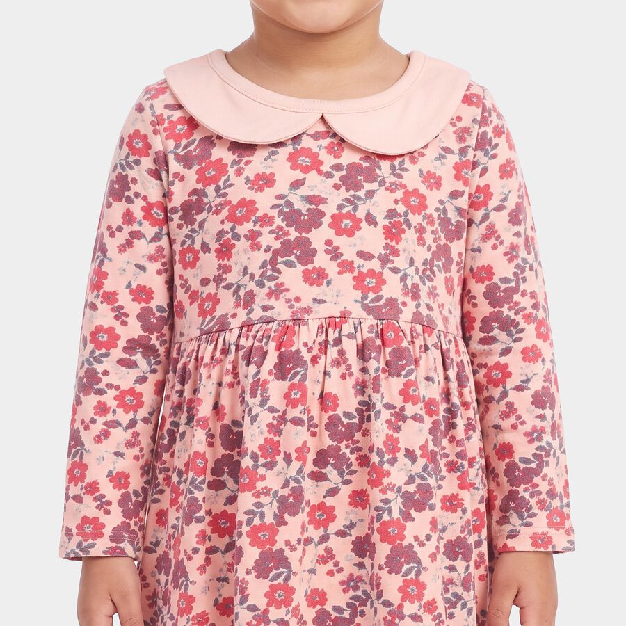 Infants Pink Cotton Peter Pan Neck Regular Dress, Light Pink, large