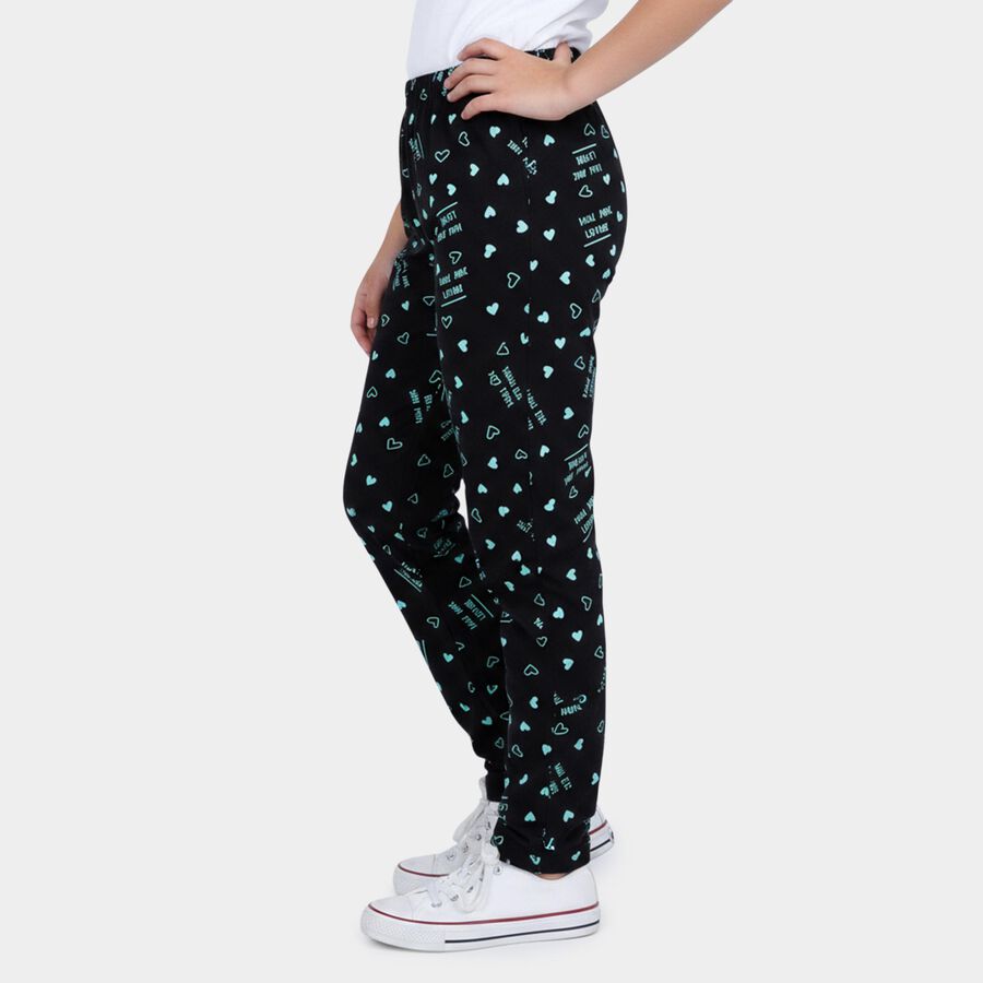 Girls' Black Regular Fit Solid Pyjama, काला, large