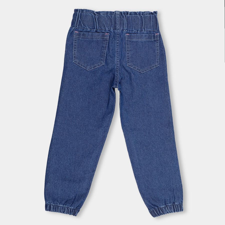 Girls' Stonewashed Blue Regular Fit Embroidered Pull-Up Jeans, Mid Blue, large image number null