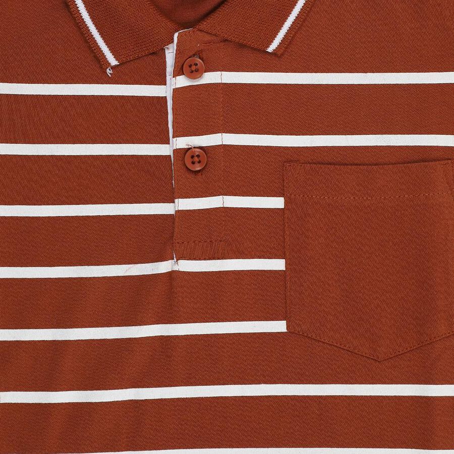 Boys Rich Burnt Brown Polo Neck Casual T-Shirt, भूरा, large image number null