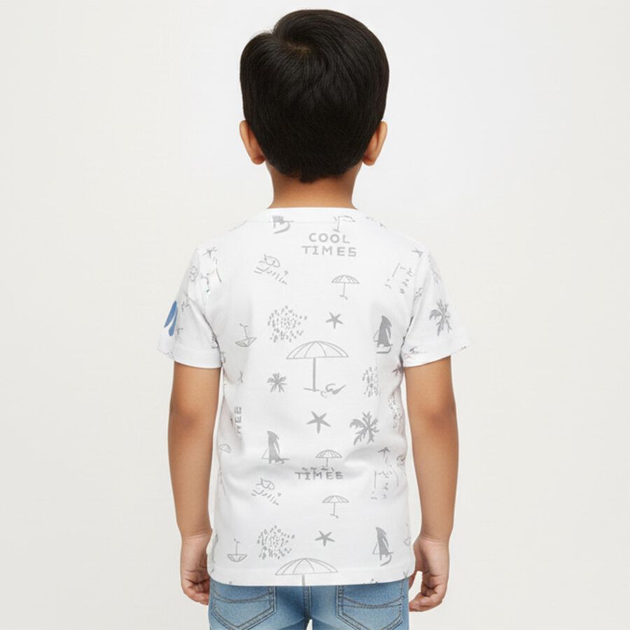 Boys White Cotton Round Neck Casual T-Shirt, White, large image number null