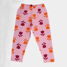 Girls' Pink Regular-fit Floral Printed Pyjama, हल्का गुलाबी, small