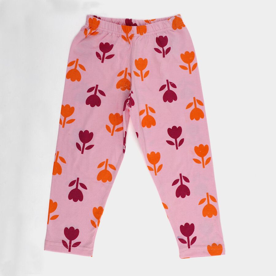 Girls' Pink Regular-fit Floral Printed Pyjama, हल्का गुलाबी, large