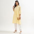 Women's Yellow Round Neck Printed Kurta, पीला, small image number null