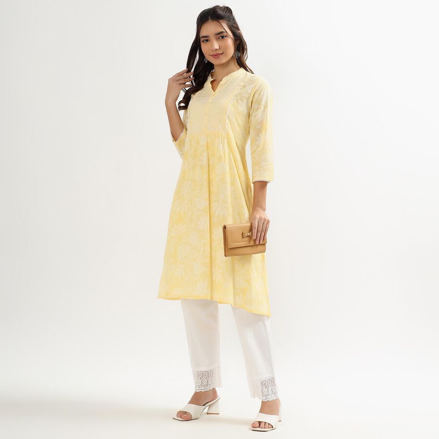 Women's Yellow Round Neck Printed Kurta, पीला, large image number null