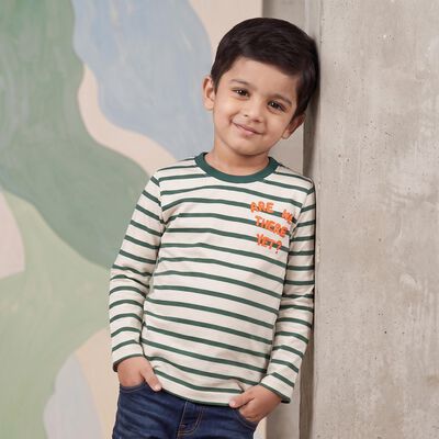 Boys Green Crew Neck Regular Boys T-Shirt