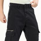 Men's Jet Black Slim Fit Cargo Trousers, गहरा ग्रे, small image number null