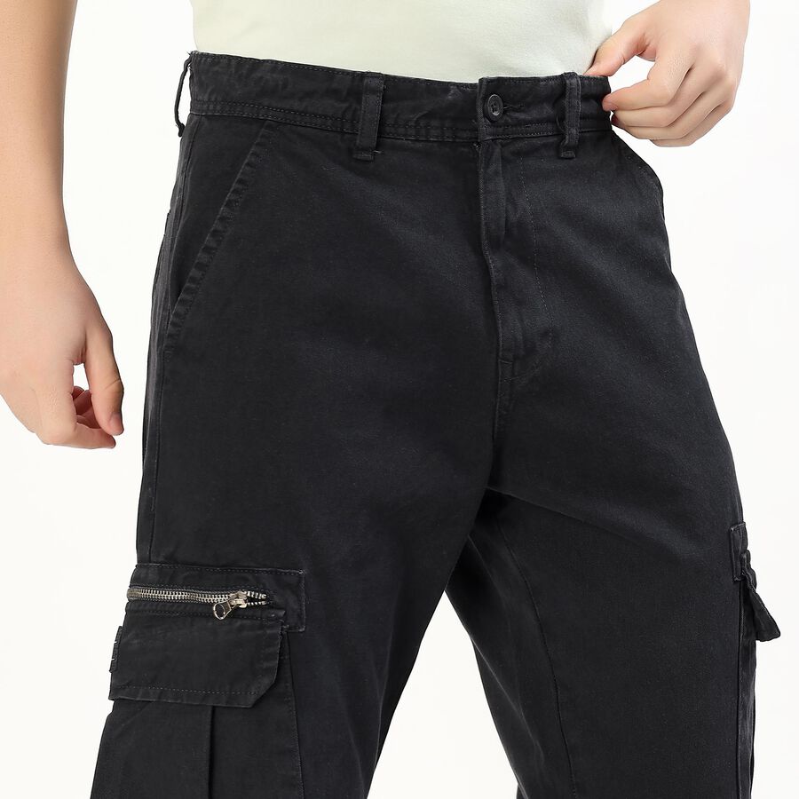 Men's Jet Black Slim Fit Cargo Trousers, गहरा ग्रे, large image number null