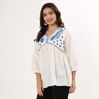 Women's White Cotton Round Neck Embroidered Kurti, सफ़ेद, small image number null