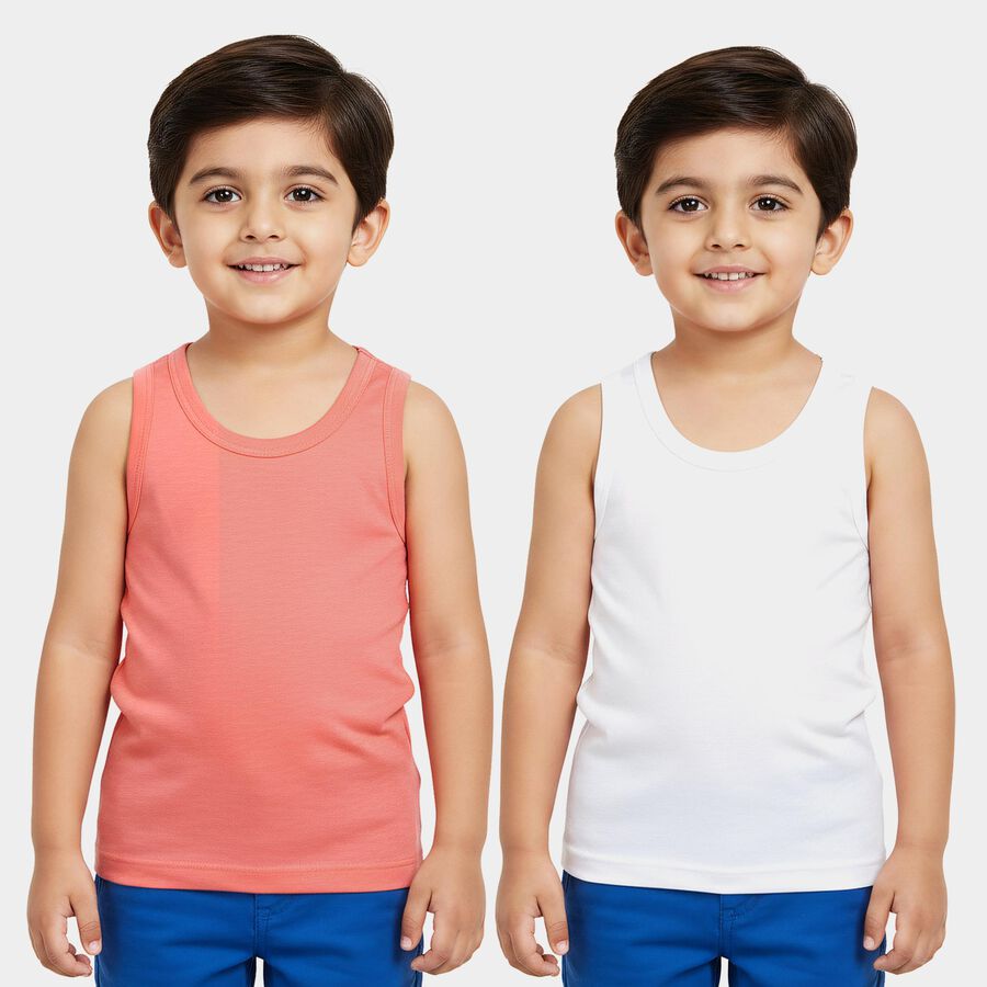 Boys Coral Cotton Round Neck Waistcoat Vest, मूँगा (कोरल), large