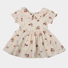 Girls' Cream Floral Print Puff Sleeve Frock, White, small