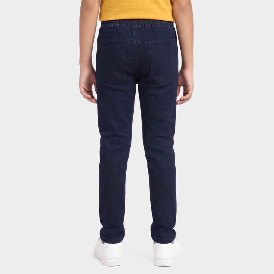 Boys Navy Blue Slim Fit Drawstring Waist Jeans, मध्यम नीला, large
