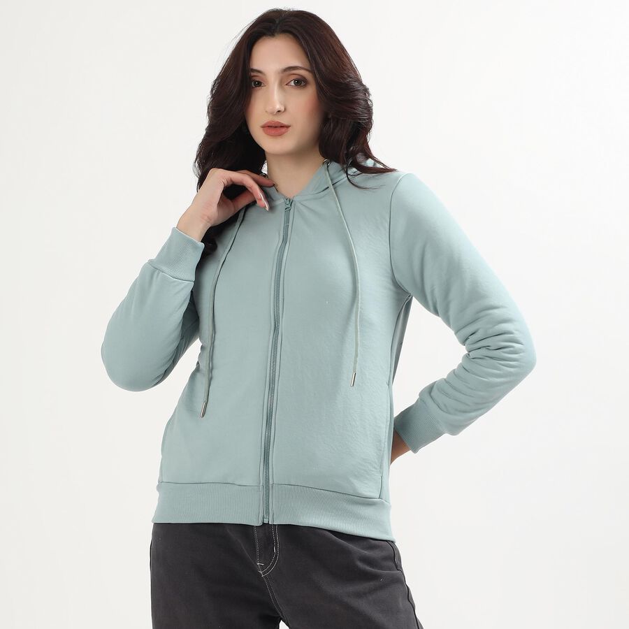 Women's Light Sage Green Hooded Casual Sweatshirt, हल्का हरा, large image number null