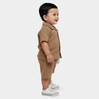 Infants' Brown 100% Cotton Collar Neck Textured Baba Suit, Brown, small