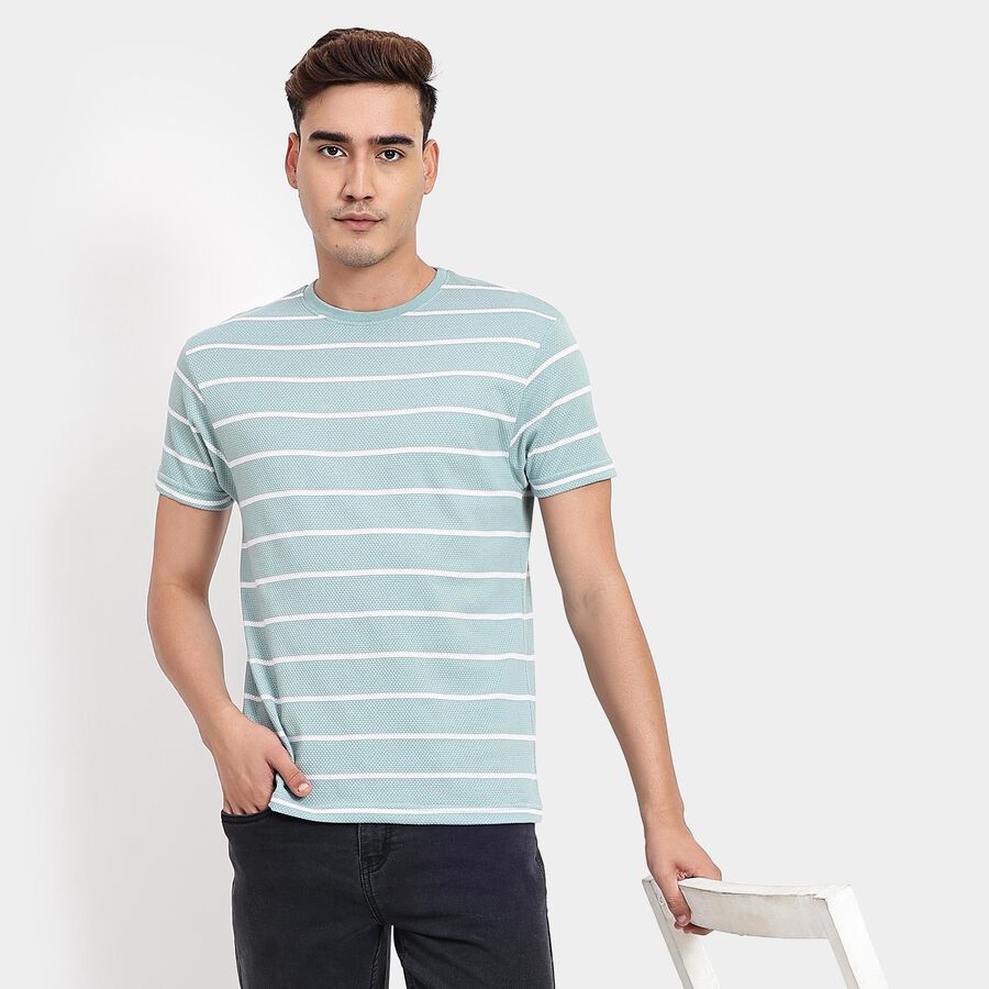 Men's Round Neck Half Sleeves T-Shirt, एक्वा, large image number null
