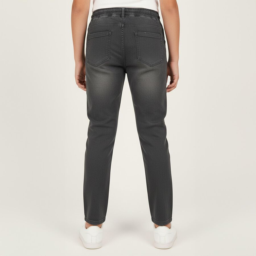 Boys' Charcoal Black Slim Fit Elastic Waist Jeans, हल्का ग्रे, large image number null
