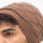 Men's Warm Mocha Brown Knitted Beanie Cap, भूरा, small image number null