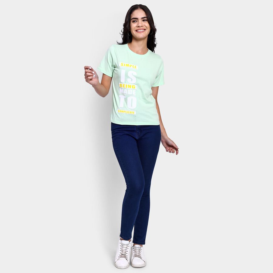 Ladies' 100% Cotton Round Neck T-Shirt , Light Green, large image number null