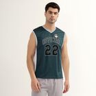 Men's Dark Forest Green V-Neck Athleisure Sleeveless T-Shirt, Dark Green, small