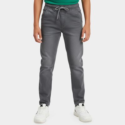 Boys Light Grey Regular Fit Washed Jeans