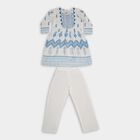 Girls' Bright White Cotton Embroidered Kurta and Pant Fusion Set, Light Blue, small image number null