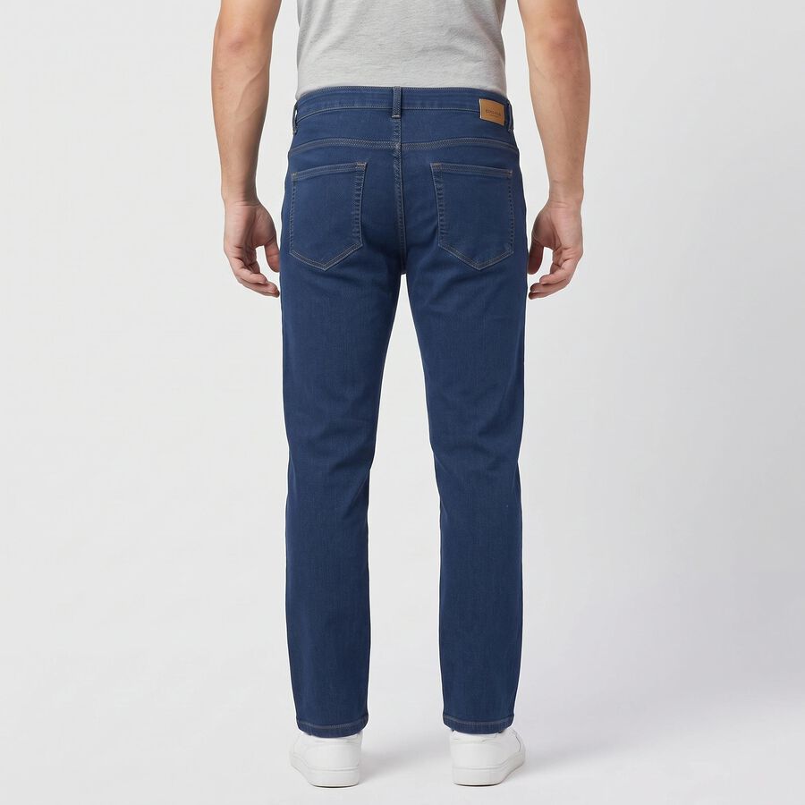 Men's Navy Blue Straight Fit Classic Five Pocket Jeans, Mid Blue, large