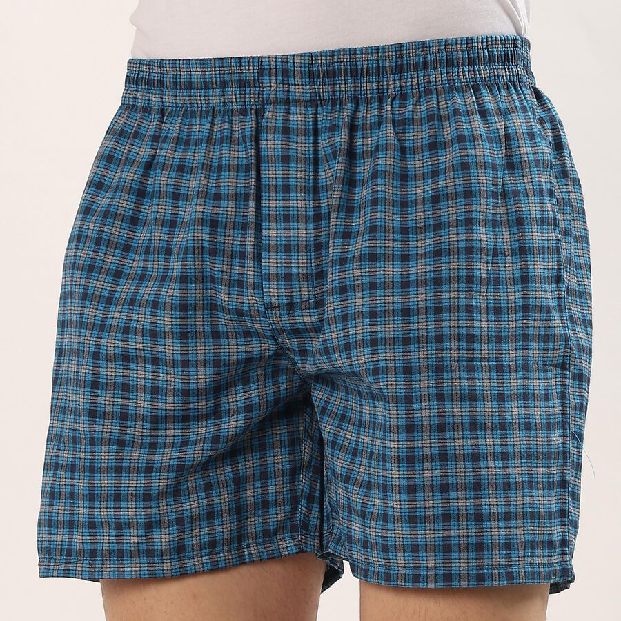 Men's Blue Regular Fit Checked Half Pant, Mid Blue, large