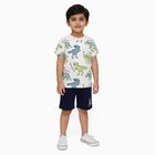 Boys' Off White Cotton Round Neck Dinosaur Printed Baba Suit, Off White, small image number null