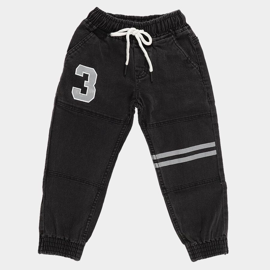 Boys' Dusty Charcoal Black Regular Fit Jogger Jeans, काला, large image number null