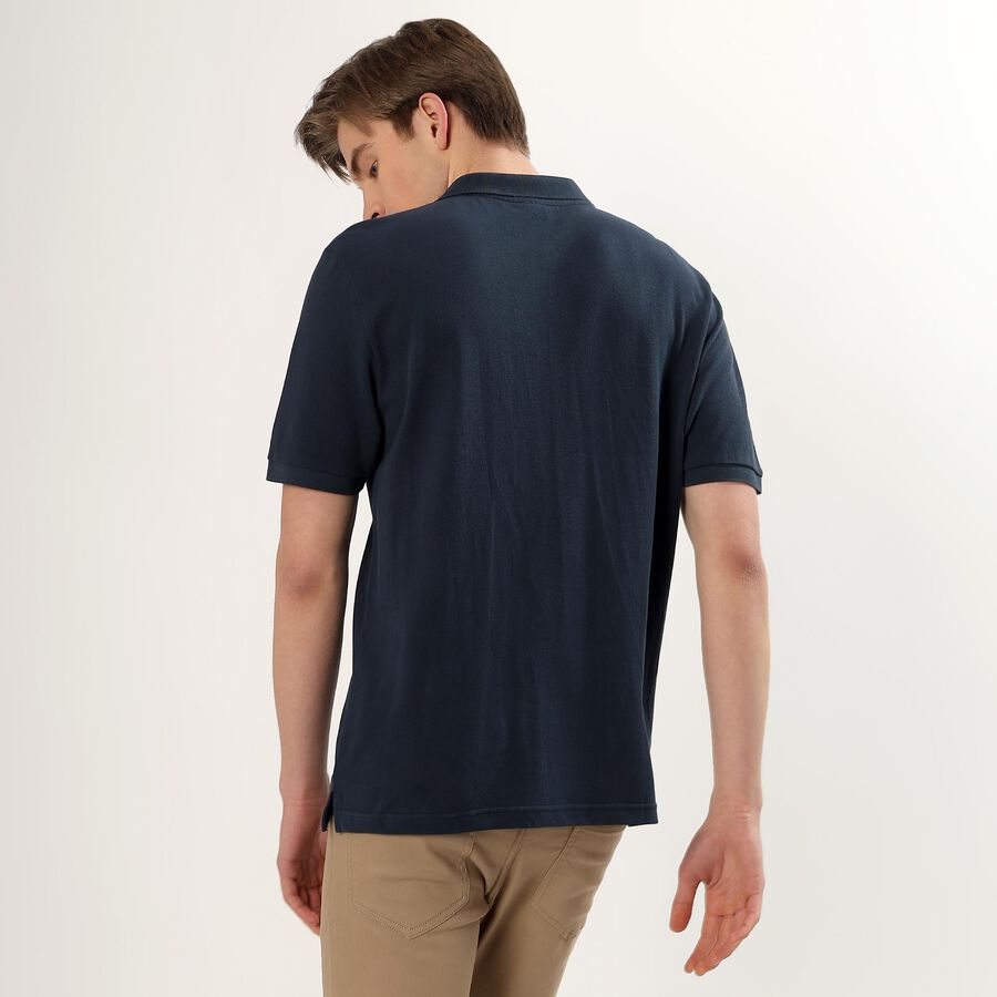 Men's Deep Navy Blue Cotton Polo Collar Classic T-Shirt, Teal Blue, large