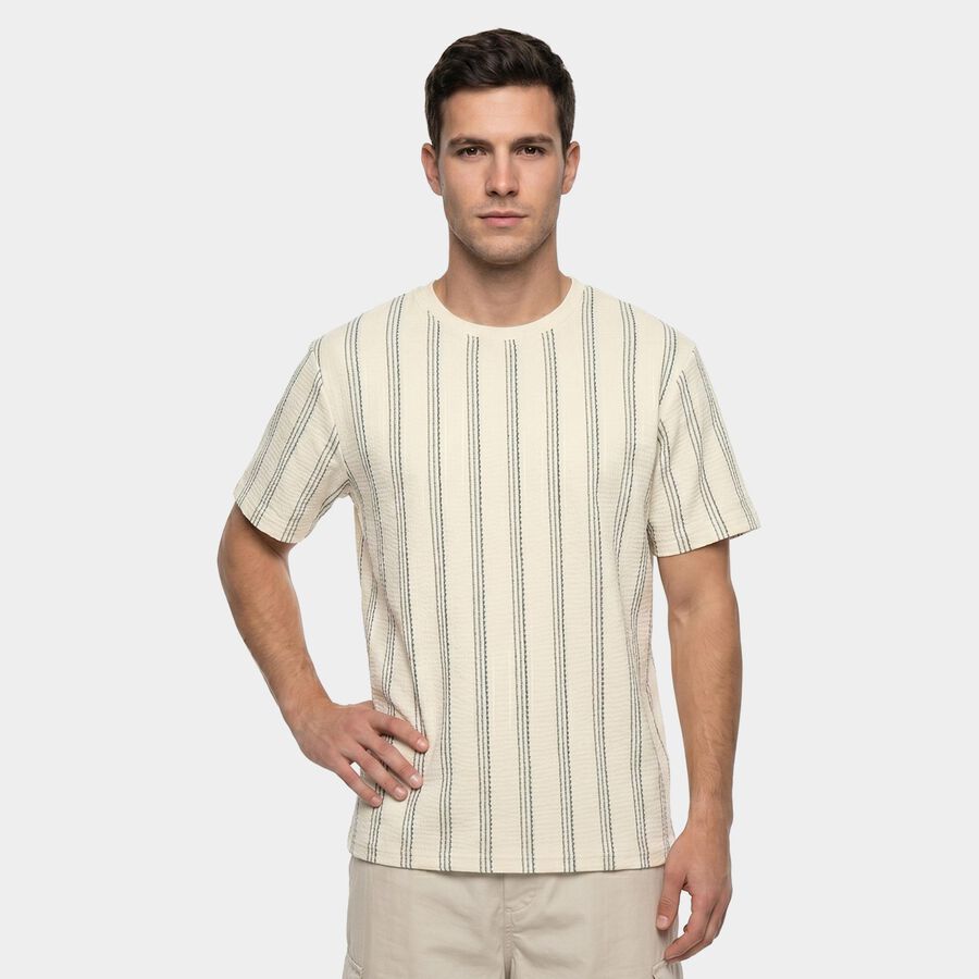 Men's White Round Neck Regular T-Shirt, Off White, large