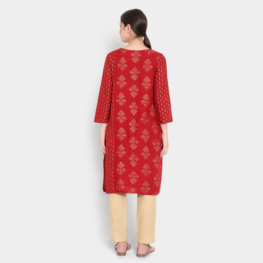 Printed 3/4Th Sleeves Kurta, Maroon, large image number null