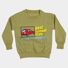 Boys' Olive Green Crew Neck Graphic Print Sweatshirt, ओलिव, small