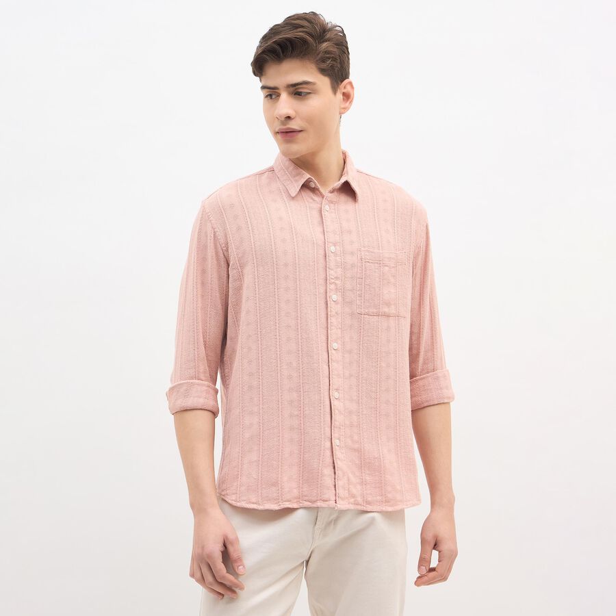 Men's Muted Dusty Pink Cotton Classic Casual Shirt, Peach, large