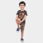 Boys Charcoal Cotton Crew Neck Graphic Print Baba Suit, Charcoal, small