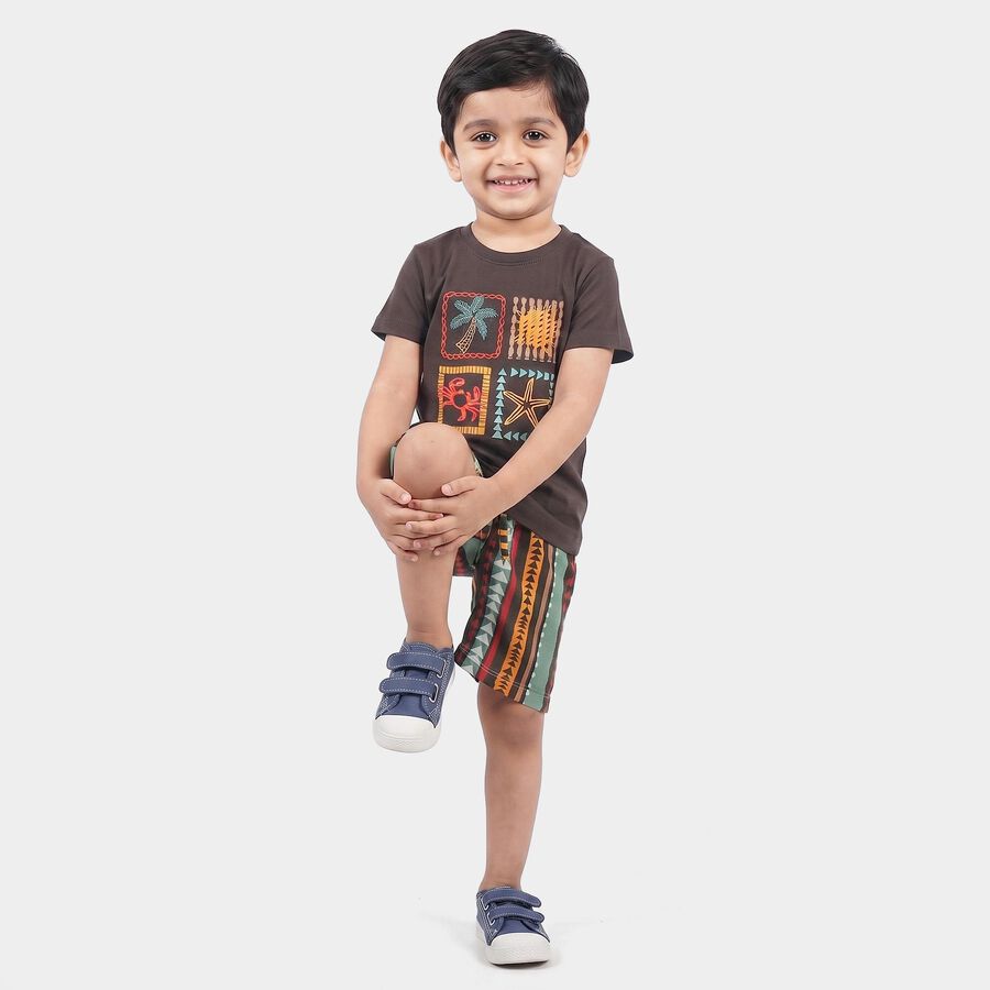 Boys Charcoal Cotton Crew Neck Graphic Print Baba Suit, Charcoal, large