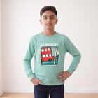 Boys' Mint Green Crew Neck Graphic Print Sweatshirt, Dark Green, small