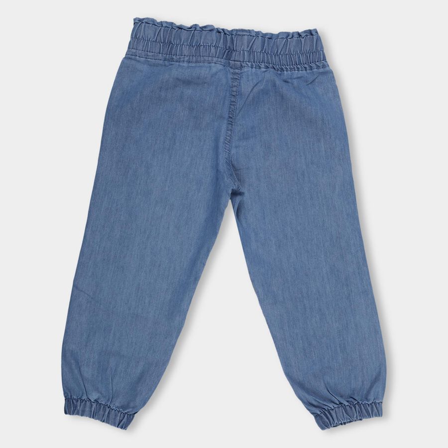Girls' Light Blue Elasticated Fit Embroidered Jeans, Mid Blue, large image number null