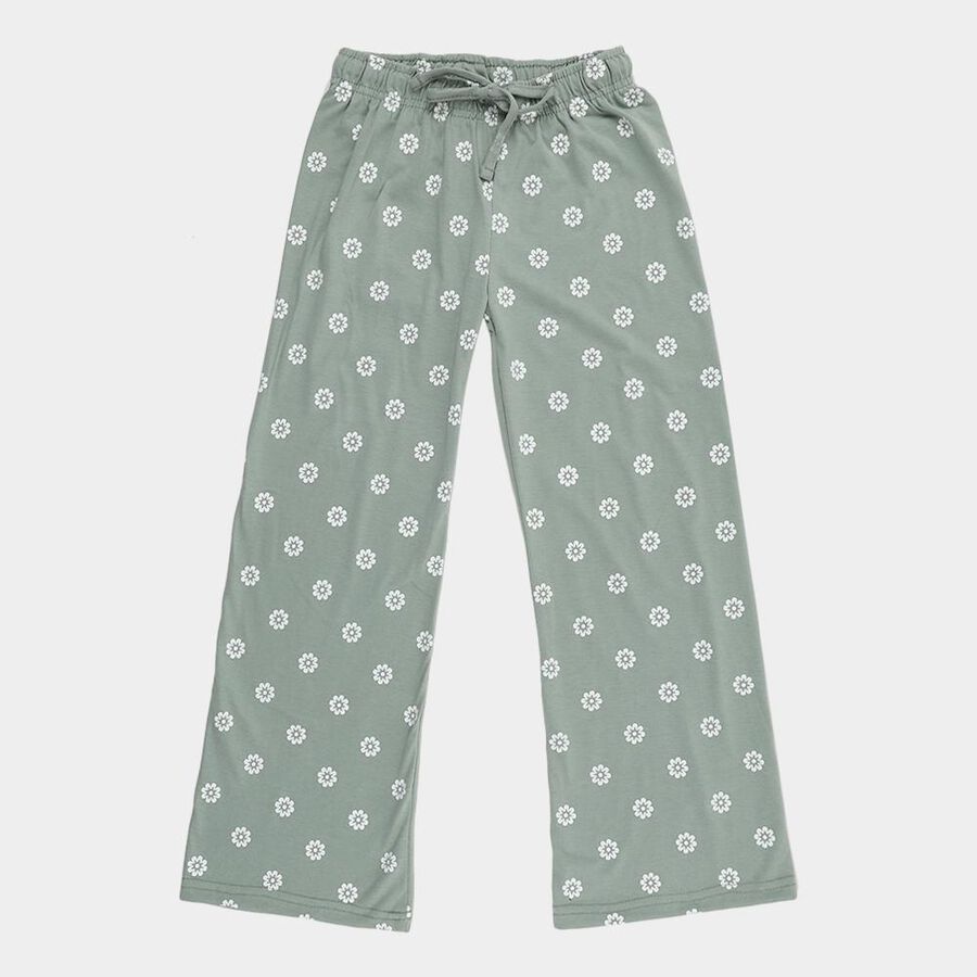 Girls' Muted Sage Green Floral Printed Cotton Blend Pyjama, Light Green, large image number null